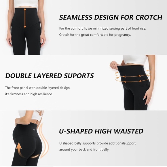 Gillya Maternity Over the Belly Leggings w/ side pockets NWOT Black, size small - Picture 7 of 13